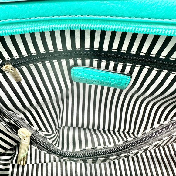 Charming Charlie Shoulder Bag Seafoam with Gold Chain Accents Striped Interior - Picture 11 of 16